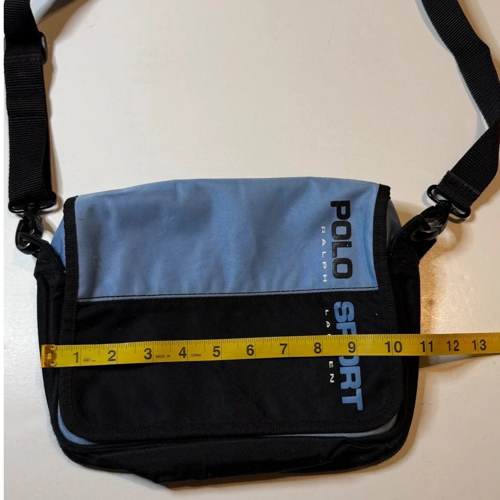 Vintage Polo Sport Messenger Bag Small Blue Black Nylon Crossbody 90s